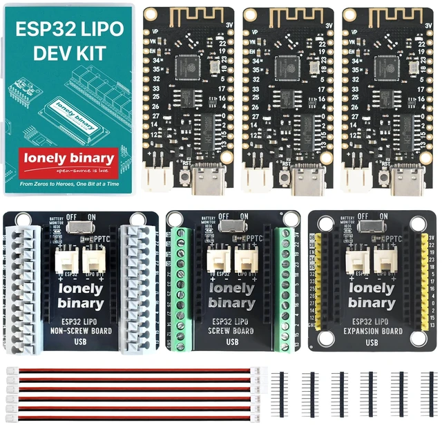 Main image of Lonely Binary 3-Pack ESP32 Development Board, LiPo UPS Charger, 3 Shields