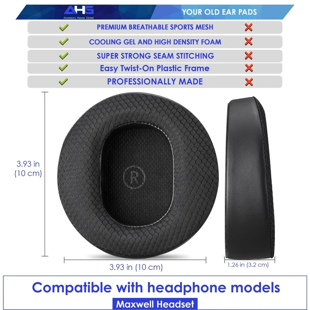 Alt view image 3 of 5 - AHG Accessory House Global Premium Upgrade Cooling Gel Maxwell Replacement Ear Pads Cushions (Black). Compatible with Audeze Maxwell Headphones. Easy DIY Fit ^^ Cool Gel Infused ^^ Extra Thick Comfort