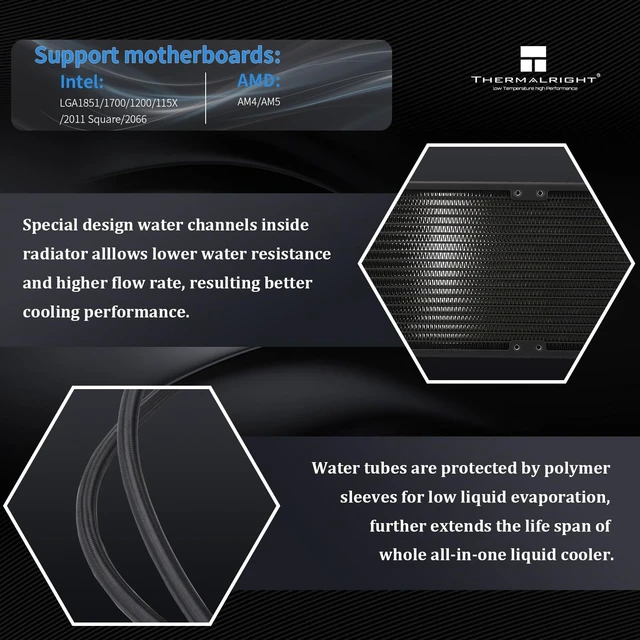 Alt view image 3 of 5 - Thermalright TR FW360 Black ARGB CPU AIO Cooler,PC 360 Specification Water Cooler System,IPS LCD Screen with 320x240 Resolution,for AM5&Intel LGA1700/1851,CPU Cooler Comes with 2.4-inch