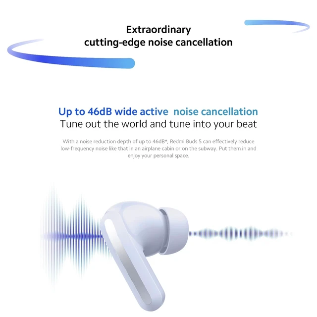 Alt view image 4 of 5 - XIAOMI Redmi Buds 5 Wireless in-Ear Earbuds with Charging Case (White)