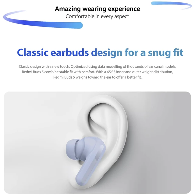 Alt view image 3 of 5 - XIAOMI Redmi Buds 5 Wireless in-Ear Earbuds with Charging Case (White)