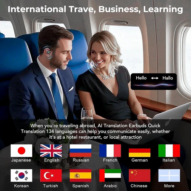 Alt view image 4 of 5 - QYGCKJ ERAZER X8 Translator Earbuds Real-time AI Language Translation Earbuds for 165 Languages, Two-Way Translation Device for iOS and Android, Travel, Business, and Learning Black