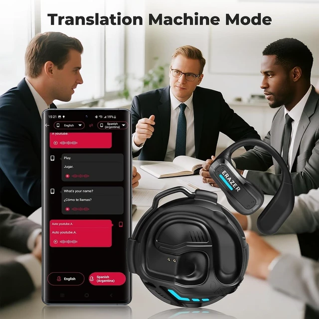 Alt view image 5 of 5 - QYGCKJ ERAZER X8 Translator Earbuds Real-time AI Language Translation Earbuds for 165 Languages, Two-Way Translation Device for iOS and Android, Travel, Business, and Learning Black