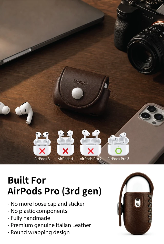 Alt view image 5 of 5 - VogDUO Genuine Leather AirPods Pro 3 Case - Handcrafted Wireless Charging Holder, AirPods Pro 3rd gen Case Cover, Premium Holster, Compatible with Apple AirPods Pr