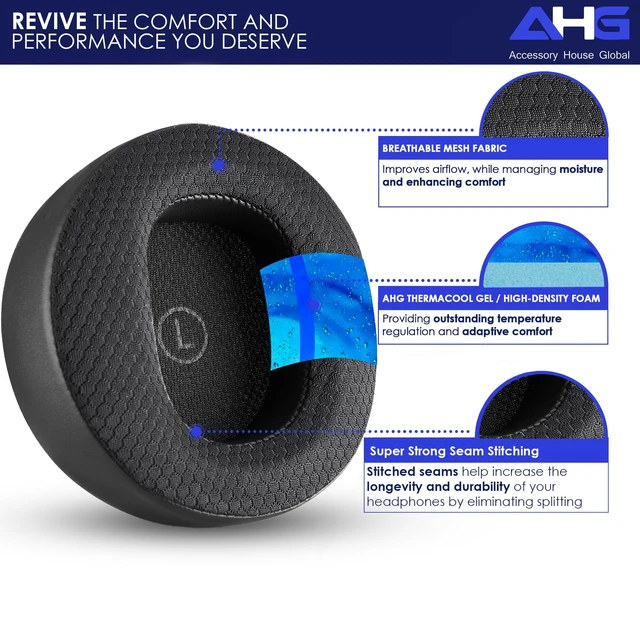 Alt view image 2 of 5 - AHG Accessory House Global Premium Upgrade Cooling Gel Maxwell Replacement Ear Pads Cushions (Black). Compatible with Audeze Maxwell Headphones. Easy DIY Fit ^^ Cool Gel Infused ^^ Extra Thick Comfort