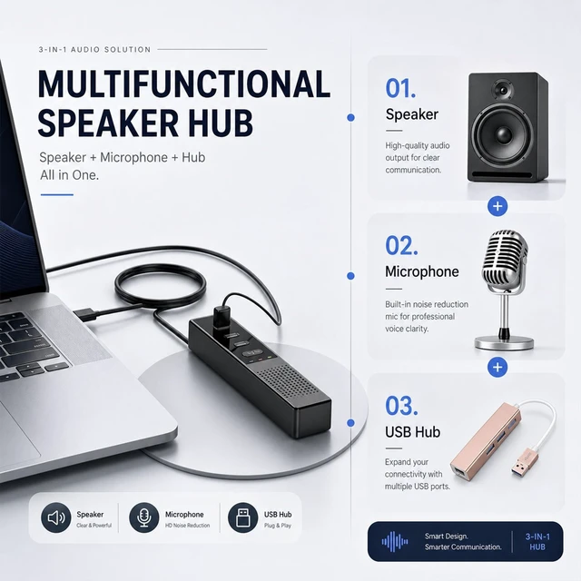 Alt view image 2 of 5 - lorvannis 3 in 1 USB Wired Speaker with Microphone,Conference Speakerphone for PC & Laptop,360 Voice Pickup, Plug and Play, Computer Speaker for Zoom, Teams, Skype, Home Office & Online Meetings