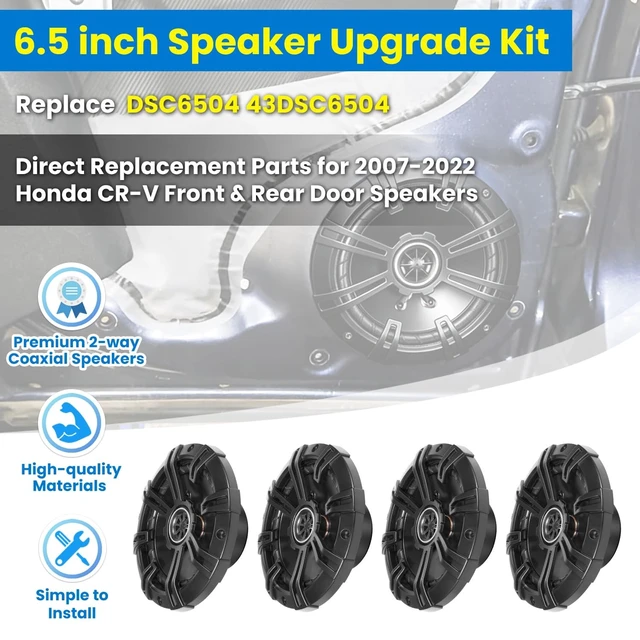 Alt view image 2 of 5 - Speakers 6.5 inch for Honda CR-V 2007-2022 Upgrade Kit - 4 Pack of DS Series with Adapters & Harness, Coaxial 6 1/2 Car Audio Front and Rear Door Speaker Replace DSC6504, 43DSC6504 - Plug & Play