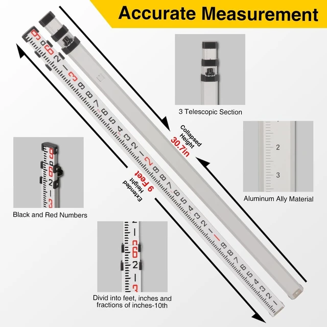 Alt view image 2 of 5 - 66" Extended Height Surveying Tripod & 9 Feet Aluminum Grade Rod Combo