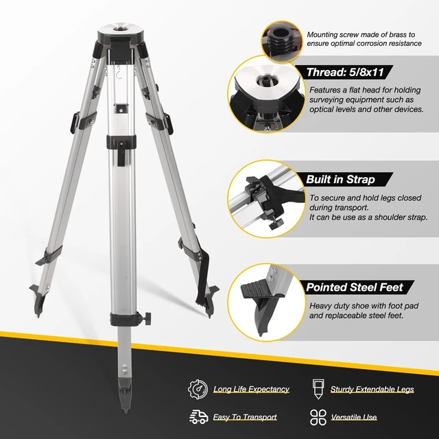 Alt view image 3 of 5 - 66" Extended Height Surveying Tripod & 9 Feet Aluminum Grade Rod Combo