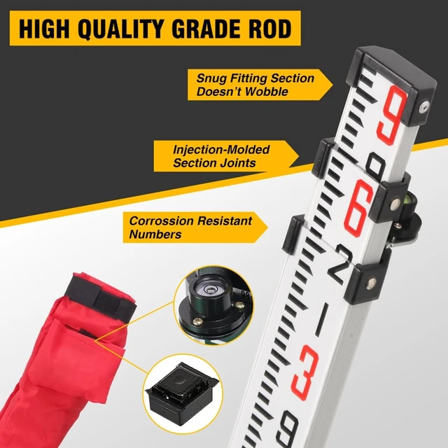 Alt view image 5 of 5 - 66" Extended Height Surveying Tripod & 9 Feet Aluminum Grade Rod Combo
