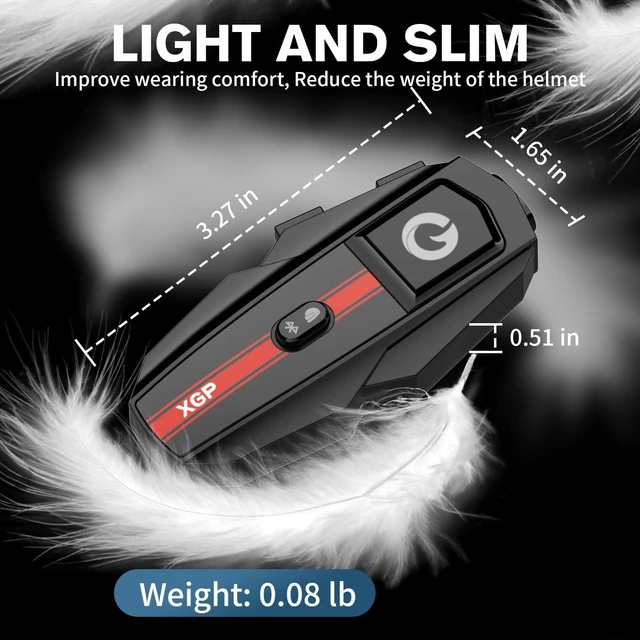 Alt view image 2 of 5 - XGP Motorcycle Bluetooth Headset V5.2 with Music Sharing, 2-Way Motorcycle Helmet Bluetooth with IP67 Waterproof, Helmet Communication Intercom Systems with Hi-Fi Speakers for ATV/Snowmobile, 1 Pack
