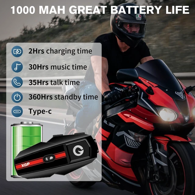 Alt view image 4 of 5 - XGP Motorcycle Bluetooth Headset V5.2 with Music Sharing, 2-Way Motorcycle Helmet Bluetooth with IP67 Waterproof, Helmet Communication Intercom Systems with Hi-Fi Speakers for ATV/Snowmobile, 1 Pack