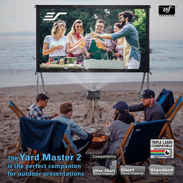 Alt view image 5 of 5 - Elite Screens Yard Master 2, 90 inch Outdoor Projector Screen with Stand 16:9, 8K 4K Ultra HD 3D Fast Folding Portable Movie Theater Cinema 90" Indoor Foldable Easy Snap Projection Screen, OMS90H2