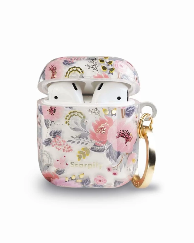 Alt view image 2 of 5 - SCORPIFY for AirPods Case 1 & 2 (1st & 2nd Generation, 2016/2019) with Keychain, Compatible with Apple AirPod 1 & 2, Cute Protective Hard Shell Cover, Earbuds Case for Women - Pink Epiphyllum
