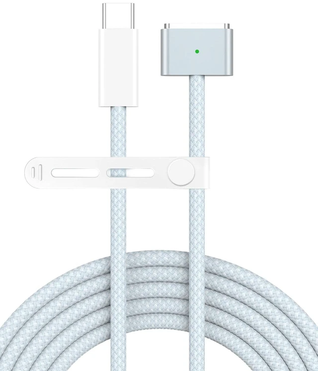 Main image of USB C to Magnetic 3 Charger Cable for MacBook Air 13.6 15 inch MacBook Pro 14 16 M5 M4 M3 M2 M1 2026 2025 2024 2023 2022 2021, Braided Cord & LED, Powerful Magnetic, Original Quality, 6.6ft Sky Blue
