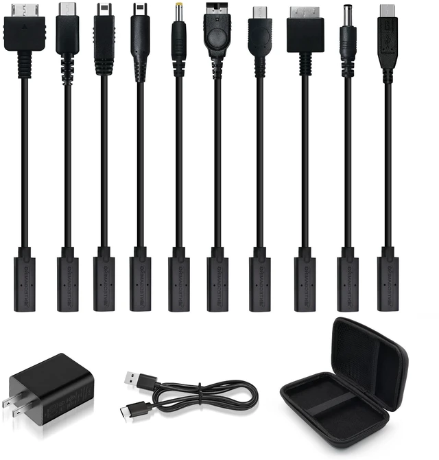 Main image of Retro Game Console Power Kit - 10 in 1 Multi-Interface USB Charging Cables with PD Adapter & Storage Case, Universal Power Supply for VITA1/VITA2/NDSL/Wii-U-pad/3DS/PSP/GBA SP/GBM/PSP GO/GB