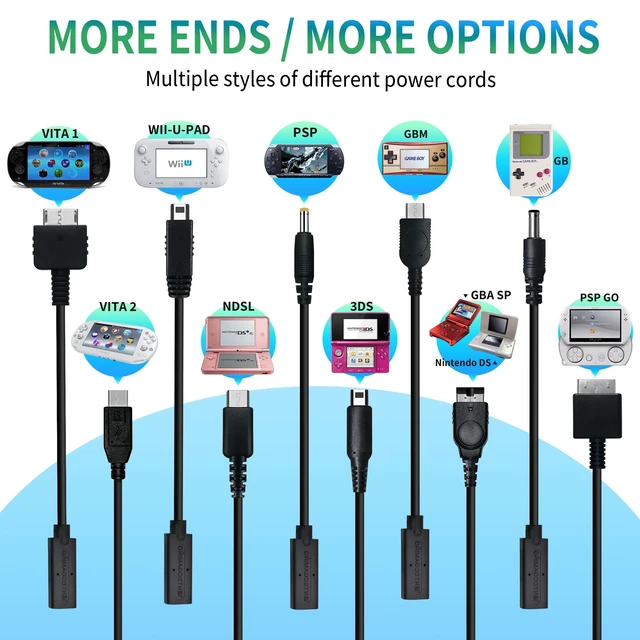 Alt view image 4 of 5 - Retro Game Console Power Kit - 10 in 1 Multi-Interface USB Charging Cables with PD Adapter & Storage Case, Universal Power Supply for VITA1/VITA2/NDSL/Wii-U-pad/3DS/PSP/GBA SP/GBM/PSP GO/GB