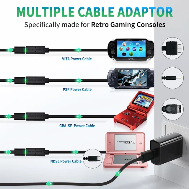 Alt view image 3 of 5 - Retro Game Console Power Kit - 10 in 1 Multi-Interface USB Charging Cables with PD Adapter & Storage Case, Universal Power Supply for VITA1/VITA2/NDSL/Wii-U-pad/3DS/PSP/GBA SP/GBM/PSP GO/GB
