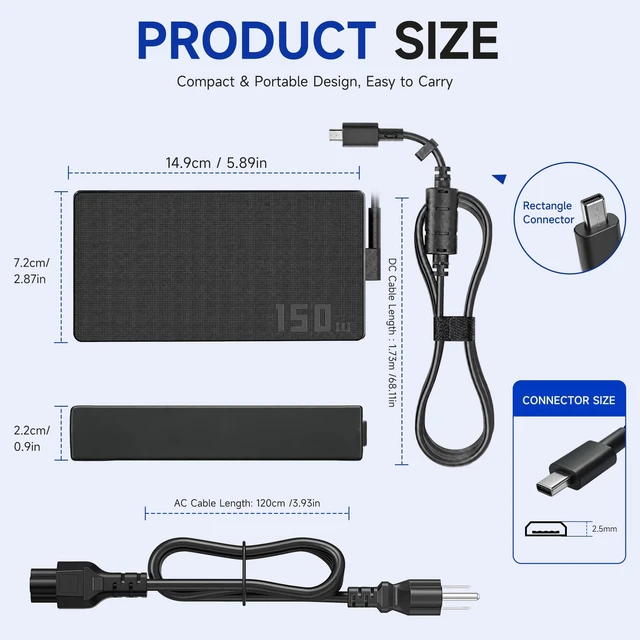 Alt view image 3 of 5 - LIFKAHY 150W Laptop Charger Compatible with ASUS V16 Gaming Laptop V3607VU-DS76 V3607VJ-DS76 V3607VM-ES74, 20V 7.5A Rectangle Conn AC Power Supply Adapter Cord