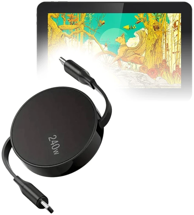 Main image of BoxWave Cable Compatible with XP-Pen Drawing Tablet MD160U (15.6 in) - PD miniSync (240W), Retractable PD 240W Portable USB Type-C Cable - Jet Black