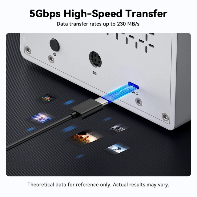 Alt view image 4 of 5 - Yottamaster 5 Bay External Hard Drive Enclosure with Cooling Fan for 2.5/3.5" SATA HDD/SSD, Direct Attached Storage, Aluminum USB 3.1 Type-C HDD Enclosure Up to 110TB(5x22TB) - PS500C3