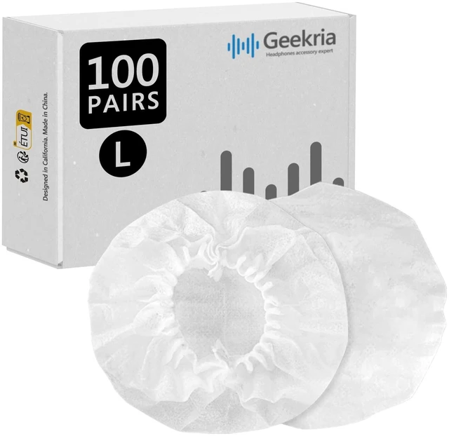 Main image of Geekria 100 Pairs Disposable Headphones Ear Cover for Large Over-Ear Headset Earcup, Stretchable Sanitary Ear Pads Cover, Hygienic Ear Cushion Protector (L/White)