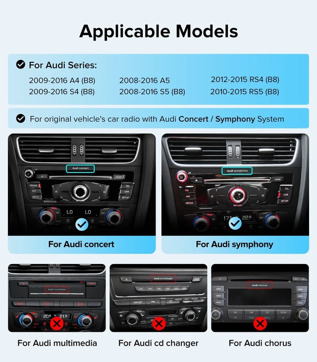 Alt view image 2 of 5 - 12.3" CarPlay Radio for Audi A4 B8 A5 S4 S5 (09-16) with Concert/Symphony
