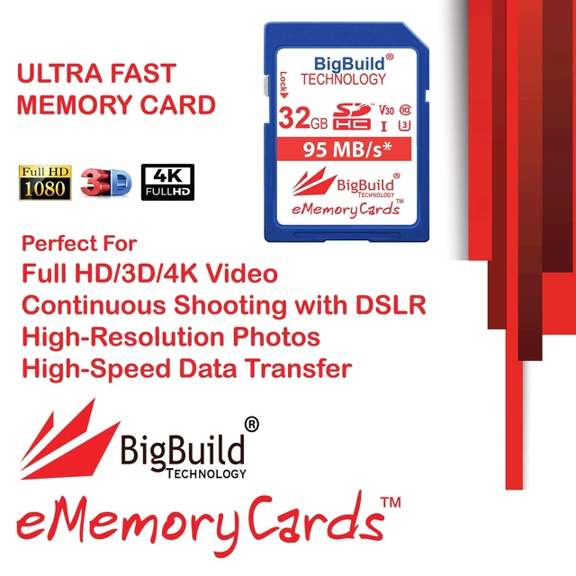 Alt view image 2 of 5 - BigBuild Technology 32GB UHS-I U3 95MB/s Memory Card for Canon EOS 1200D, 1300D, 2000D, 200D, 4000D, 5DS, 5DS R, 77D, 800D, 80D, 9000D, 5D Mark IV, 6D Mark II, M100, M3, M5, M50, M6, R Camera