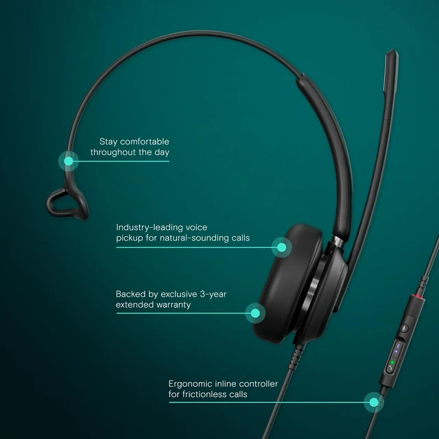 Alt view image 2 of 5 - EPOS Impact 730T Mono Wired USB C and USB A Headset for PC with Noise-Canceling Mic, Microsoft Teams Certified, in-Line Controls, Comfortable Fit, Ideal for Office Calls, Remote & Hybrid Work