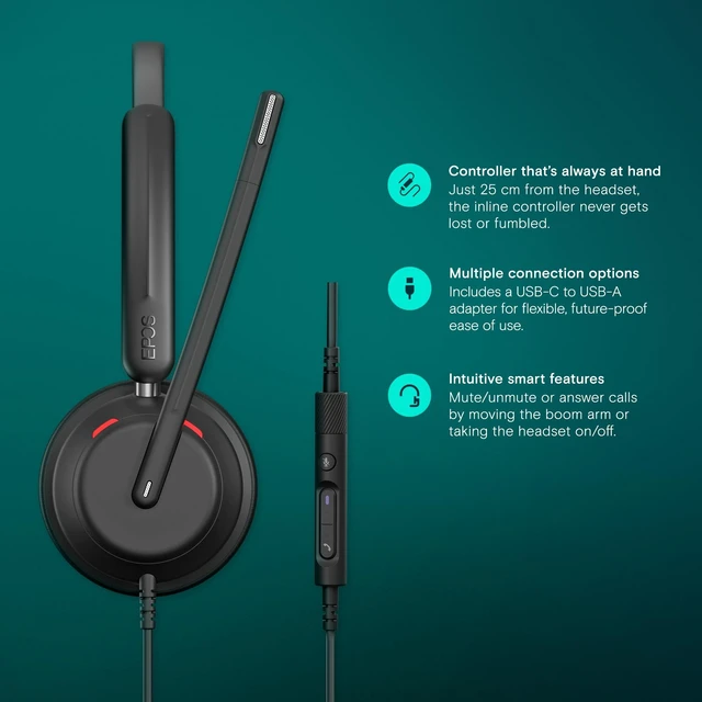 Alt view image 3 of 5 - EPOS Impact 730T Mono Wired USB C and USB A Headset for PC with Noise-Canceling Mic, Microsoft Teams Certified, in-Line Controls, Comfortable Fit, Ideal for Office Calls, Remote & Hybrid Work