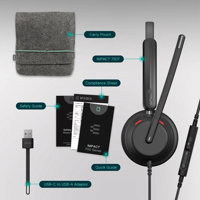 Alt view image 5 of 5 - EPOS Impact 730T Mono Wired USB C and USB A Headset for PC with Noise-Canceling Mic, Microsoft Teams Certified, in-Line Controls, Comfortable Fit, Ideal for Office Calls, Remote & Hybrid Work
