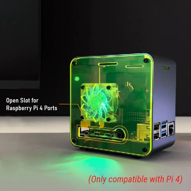 Alt view image 4 of 5 - ElectroCookie Raspberry Pi 4 Case, Aluminum Mini Tower Case with Cooling Fan and Color Changing Ambient Light (Black Neon)