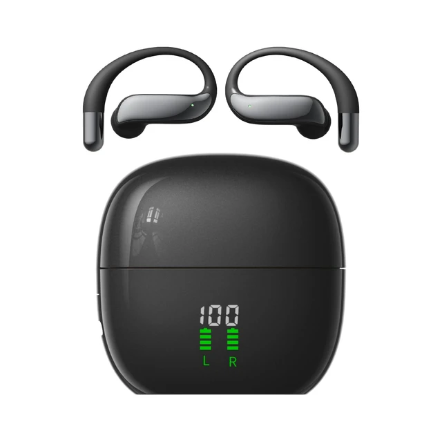 Main image of ROEL-PLAY Open Ear Wireless Earbuds Bluetooth Headphones, Noise Reduction Low Latency Gaming Earphones, LED Digital Display Lightweight Silicone Earphones(Black)