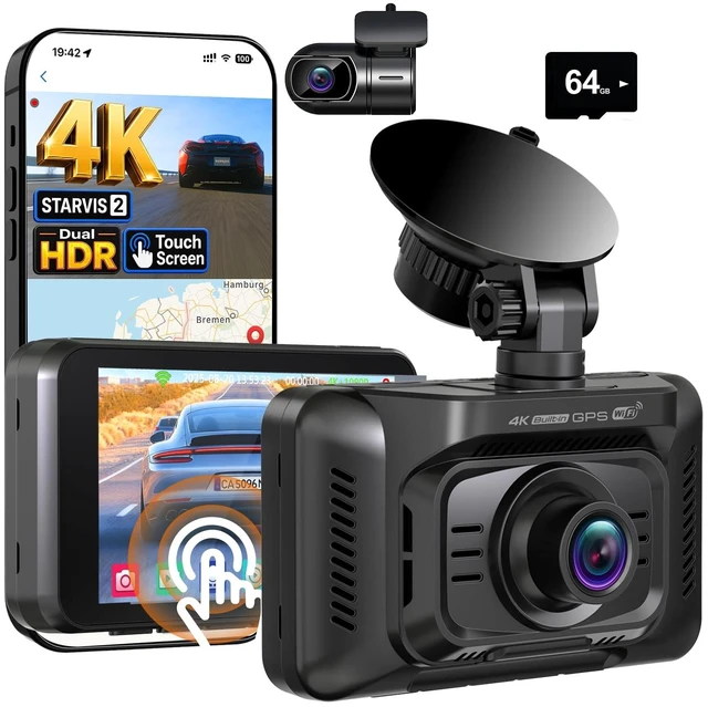 Main image of HUPEJOS 4K STARVIS 2 Dash Cam Front and Rear, Dual HDR WDH Camera for Cars