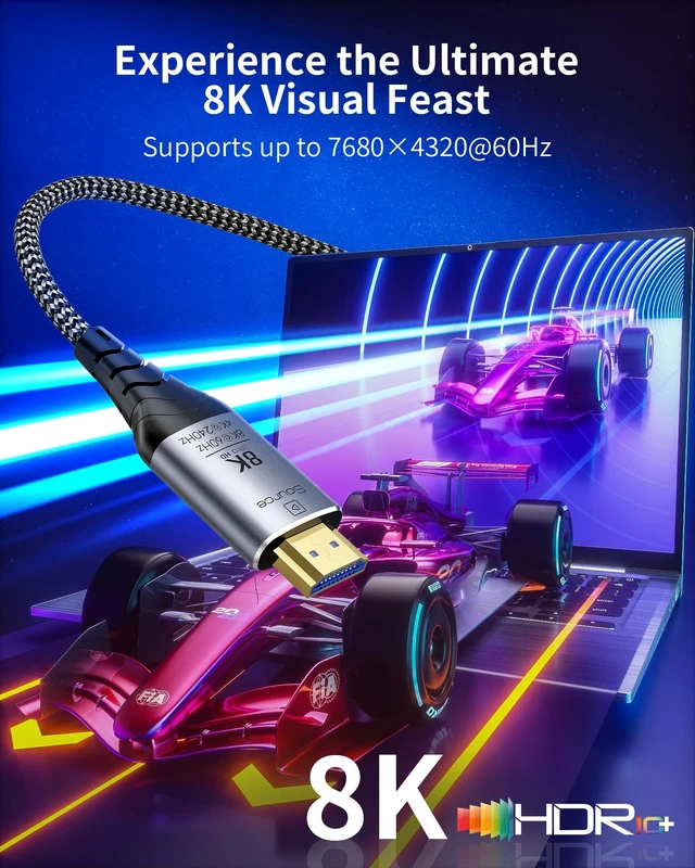 Alt view image 3 of 5 - Fiber Optic HDMI Cable 65ft, 8K Long Active HDMI 2.1 Cable 48Gbps Ultra High Speed Braided 8K@60Hz 4K@120Hz, Dynamic HDR, eARC, HDCP 2.2&2.3, 3D, for Laptop, PC, PS5, Xbox, HDTV, Projectorr, Monitor