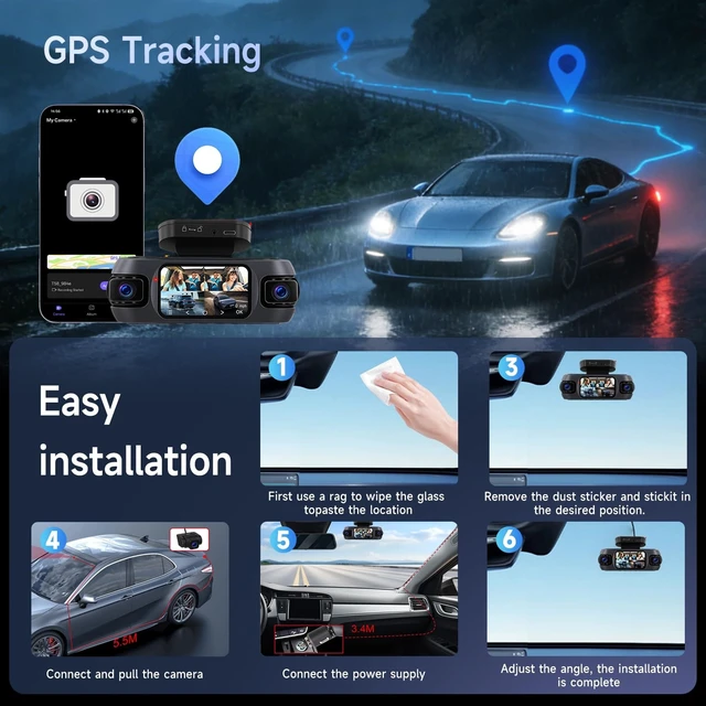 Alt view image 2 of 5 - Driauto 4K 360 4 Channel Dash Cam Front and Rear Inside+GPS64G TF Card