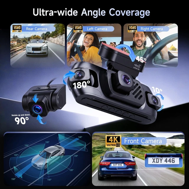 Alt view image 3 of 5 - Driauto 4K 360 4 Channel Dash Cam Front and Rear Inside+GPS64G TF Card