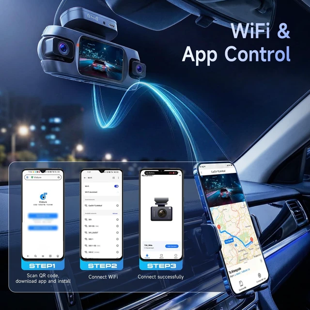 Alt view image 5 of 5 - Driauto 4K 360 4 Channel Dash Cam Front and Rear Inside+GPS64G TF Card