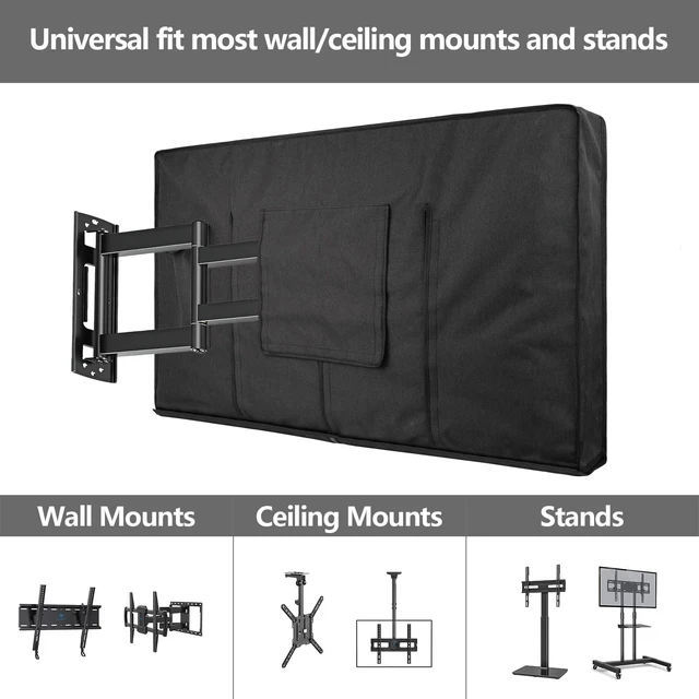 Alt view image 3 of 5 - Kingshion Outdoor TV Cover, Waterproof 60 to 65 inch Outside Flat Screen TV Cover Weatherproof Polyester Protector with Front Reflective Strip and Shock Absorbing Pearl Cotton Lining, Dark Gray