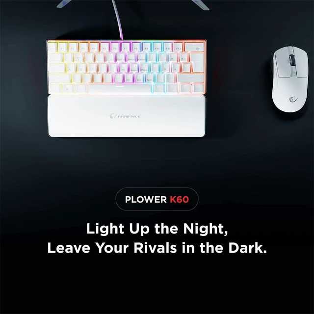 Alt view image 5 of 5 - Rampage K60 Mechanical Gaming Keyboard 62 Keys, Compact 60% Layout, Blue Switches, LED Backlit, Anti-Ghosting, Wired (White, Windows/Mac Compatible)