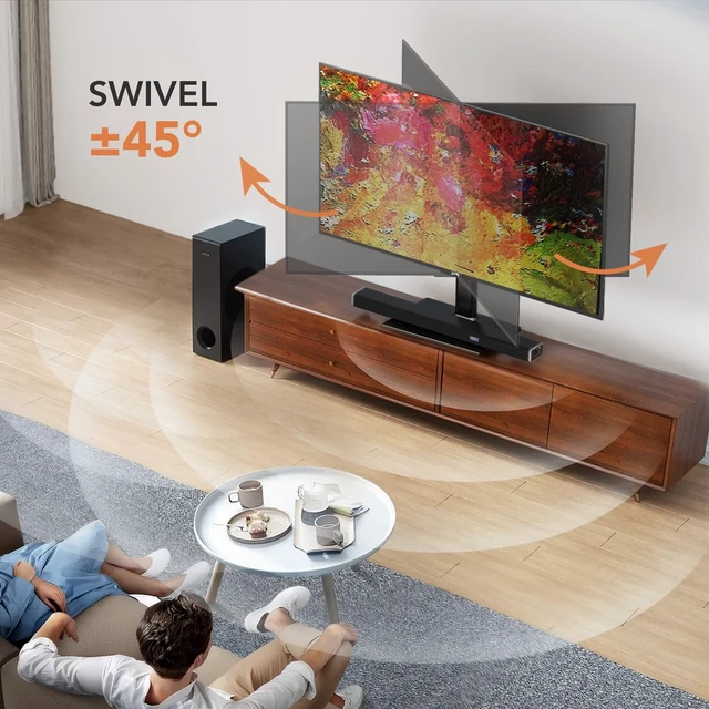 Alt view image 3 of 5 - Hemudu Universal Swivel TV Stand/Base Table Top TV Stand for 21 to 50 inch TVs with 90 Degree Swivel, 4 Level Height Adjustable, Heavy Duty Tempered Glass Base, Holds up to 99lbs, HT02B-002