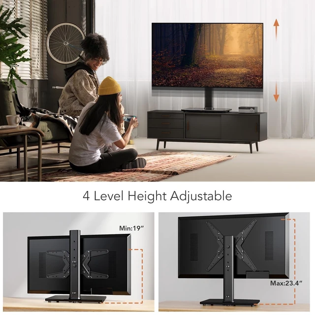 Alt view image 4 of 5 - Hemudu Universal Swivel TV Stand/Base Table Top TV Stand for 21 to 50 inch TVs with 90 Degree Swivel, 4 Level Height Adjustable, Heavy Duty Tempered Glass Base, Holds up to 99lbs, HT02B-002