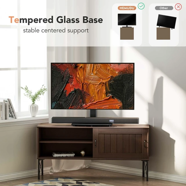 Alt view image 5 of 5 - Hemudu Universal Swivel TV Stand/Base Table Top TV Stand for 21 to 50 inch TVs with 90 Degree Swivel, 4 Level Height Adjustable, Heavy Duty Tempered Glass Base, Holds up to 99lbs, HT02B-002
