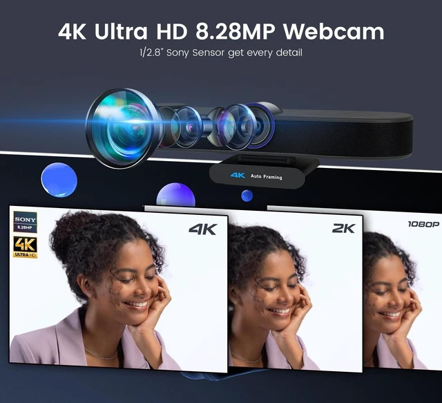Alt view image 2 of 5 - TONGVEO AI Auto-Tracking 4K Webcam with Microphones and Speaker, 5X Digital Zoom Webcam 4K Adjustable Field of View Remote Control Works with Microsoft Teams, Zoom, Google Meet, PC Mac Laptop