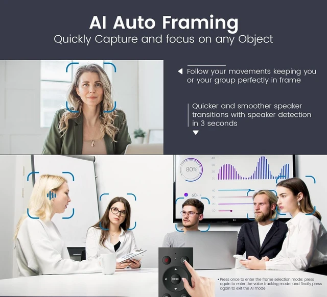Alt view image 4 of 5 - TONGVEO AI Auto-Tracking 4K Webcam with Microphones and Speaker, 5X Digital Zoom Webcam 4K Adjustable Field of View Remote Control Works with Microsoft Teams, Zoom, Google Meet, PC Mac Laptop
