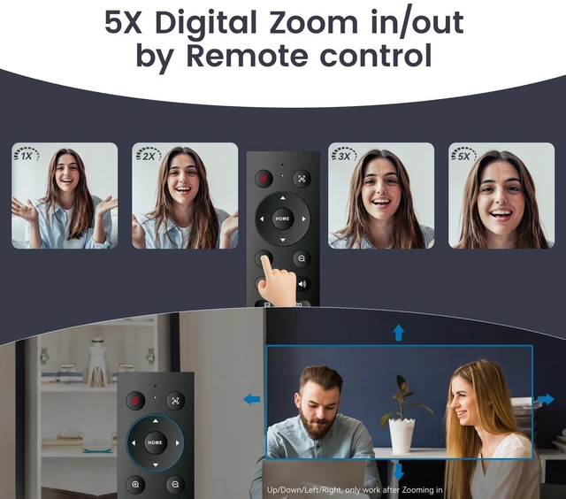 Alt view image 5 of 5 - TONGVEO AI Auto-Tracking 4K Webcam with Microphones and Speaker, 5X Digital Zoom Webcam 4K Adjustable Field of View Remote Control Works with Microsoft Teams, Zoom, Google Meet, PC Mac Laptop