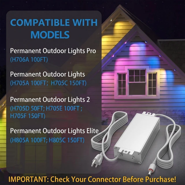 Alt view image 2 of 5 - Power Adapter Compatible with Govee Permanent Outdoor Lights H705DEF, White