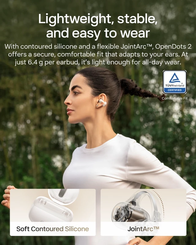 Alt view image 5 of 5 - SHOKZ OpenDots 2 Open-Ear Clip-On Earbuds, White, Dolby Audio, 3 Mics