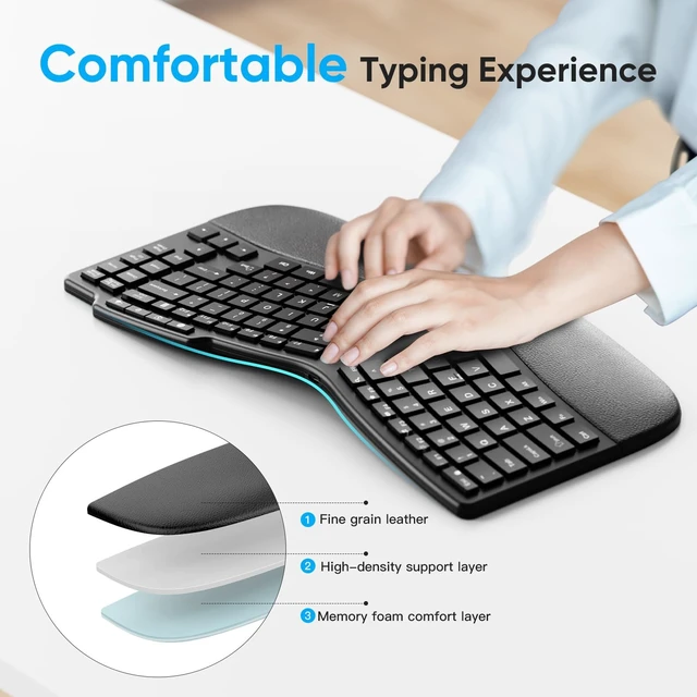 Alt view image 5 of 5 - OMOTON Ergonomic Wireless Split Keyboard Compatible with Windows only, Cushioned Wrist Rest, Rechargeable, USB Connectivity, 2.4G Membrane Silent Keyboard, Classic Black