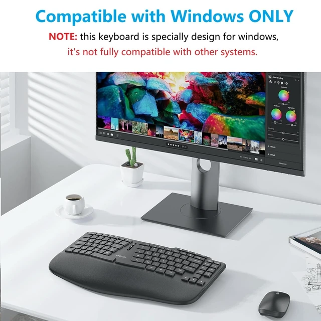 Alt view image 3 of 5 - OMOTON Ergonomic Wireless Split Keyboard Compatible with Windows only, Cushioned Wrist Rest, Rechargeable, USB Connectivity, 2.4G Membrane Silent Keyboard, Classic Black